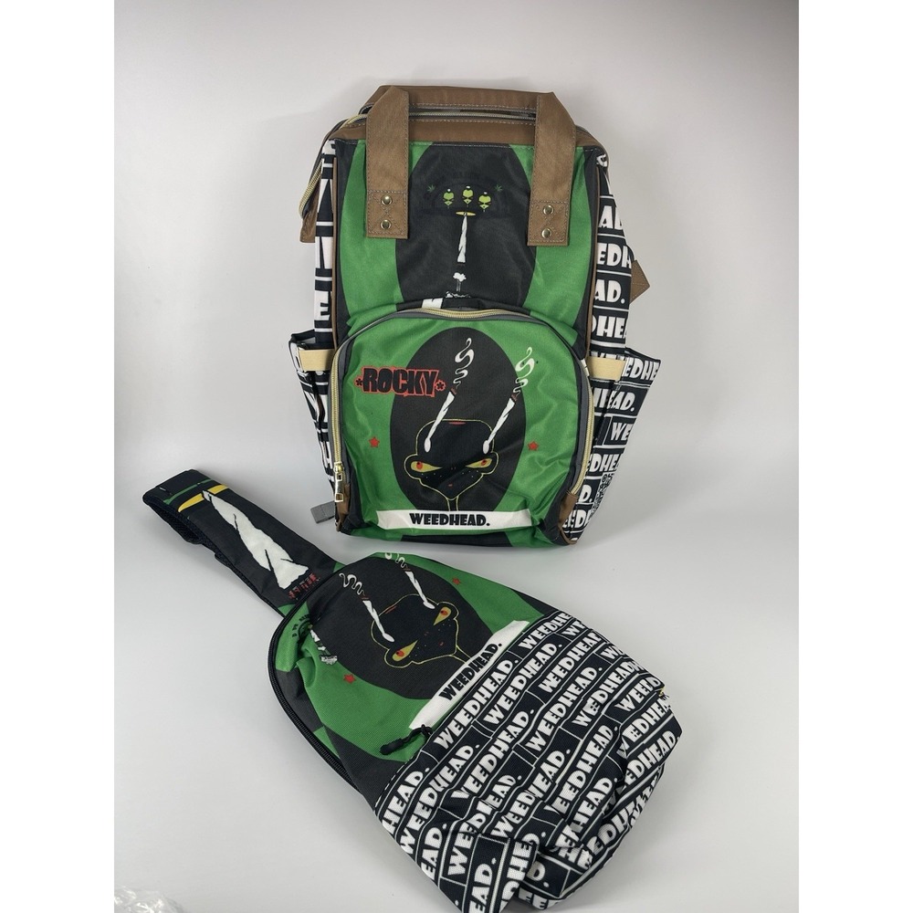 Weedhead Rocky Diaper Bag Backpack & Sling Bag NWOT Rare Green Black Set
